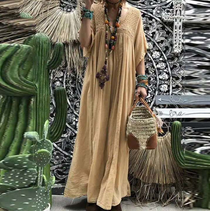 White Dress Maxi Dress 2024 Extra Long Dress Women's Lace Crochet Summer V-Neck Trumpet Sleeves Solid Color Tank Top Skirt KQ