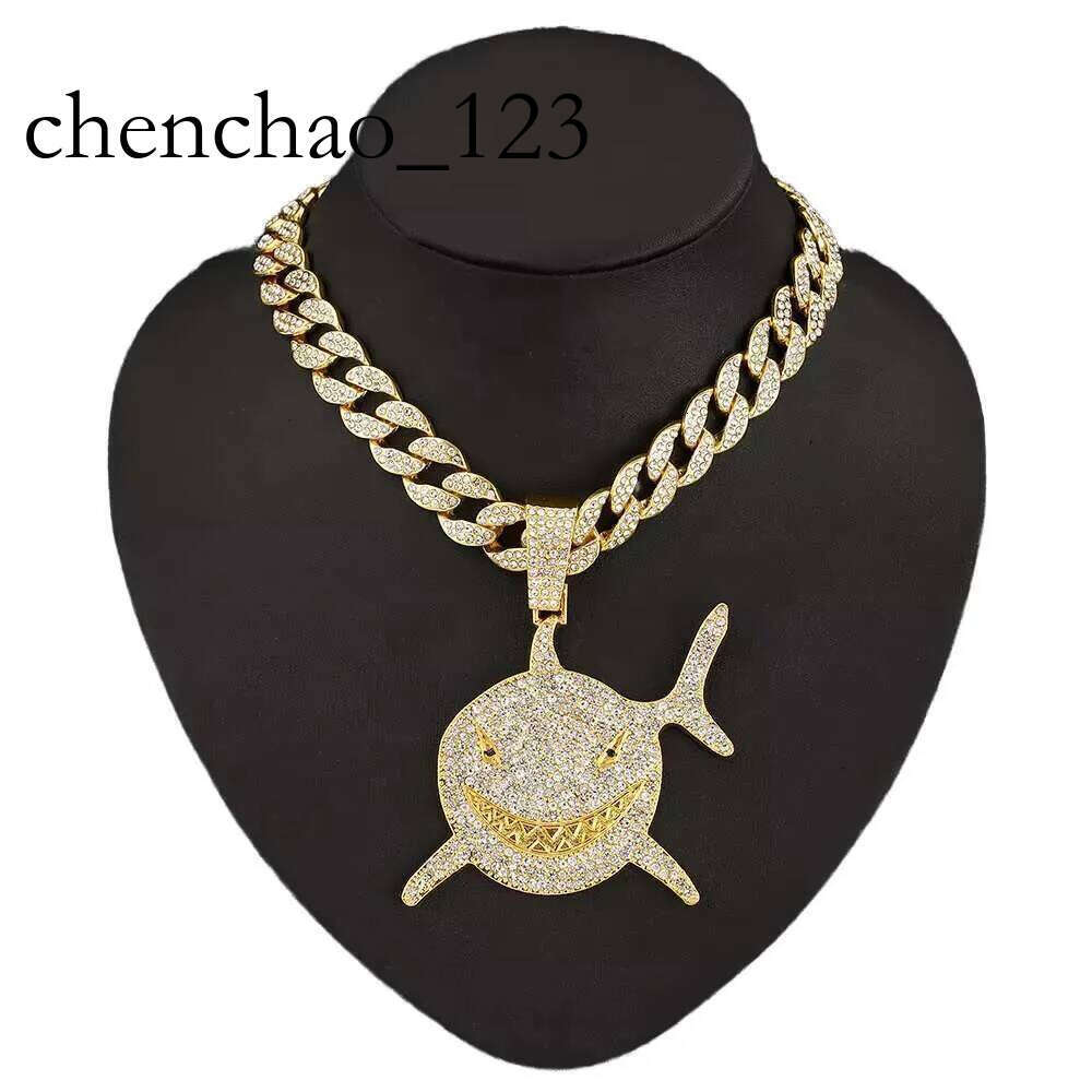 DHCollections Hip Hop Shark Pendant Necklace with 15mm Iced Out Cuban Link Chain Bling Alloy Accessory for Men Women 18-20 Inch 1 Piece