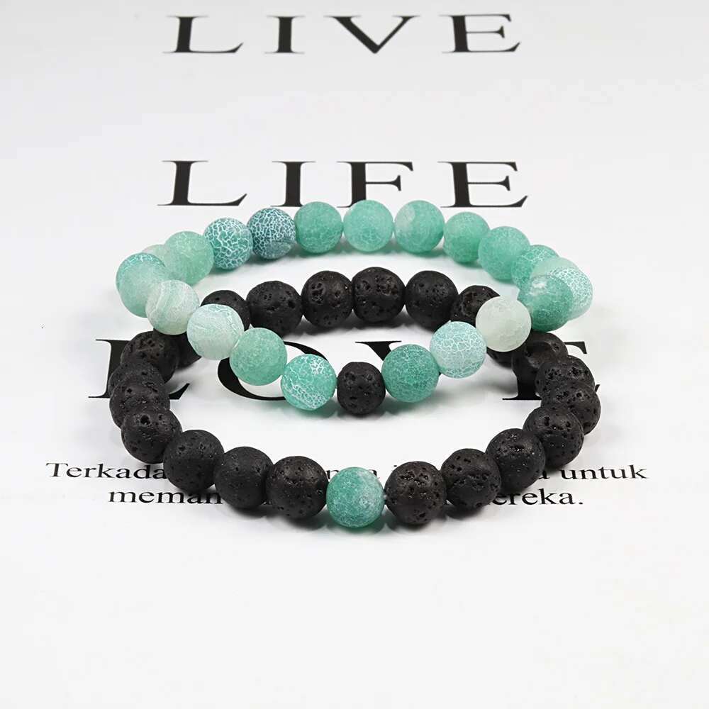 1-2Pcs Beaded Bracelets Bangles Set Natural Lava Stone Couples Distance Energy Elastic Rope Men Women Best Friend Jewelry Gift