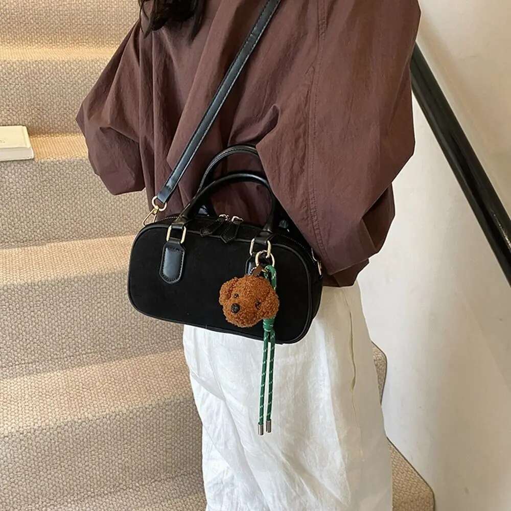 Elegant Leather PU Bowling Solid Color Handbag Small Square Large Capacity Korean Style Boston Bag Travel