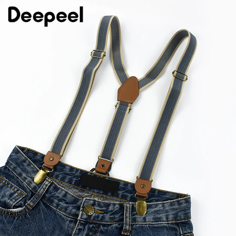 1Pc Deepeel 2/2.5*120cm Retro Mens Suspenders Unisex 4 Clips Y-Type Stripe Elastic Strap Braces Casual Accessory Male Jockstrap 250515