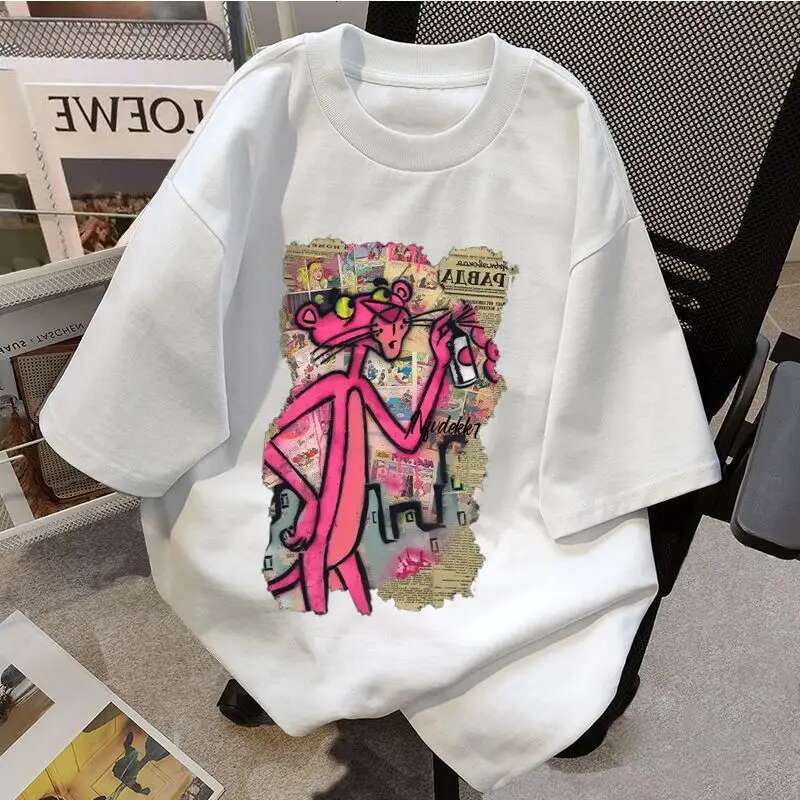 Funny Pink Leopard Man T Shirt Heavy 100% Cotton Y2k T-Shirt Summer Oversized loose Short Sleeve Tee Cartoon Print Tshirt Tees
