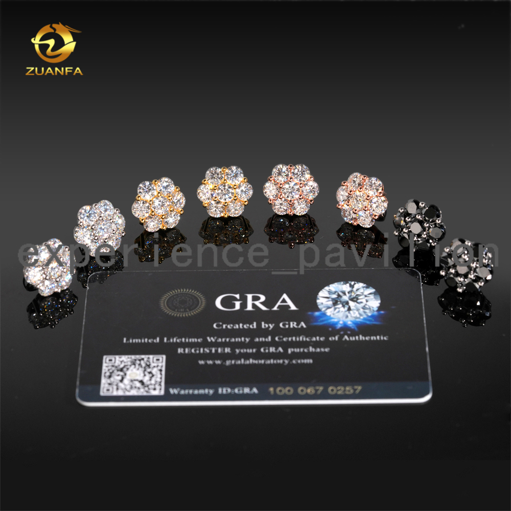 15mm 925 Silver Flower Cluster Moissanite Earrings 925 Sterling Silver Moissanite Diamond Screw Back Earrings