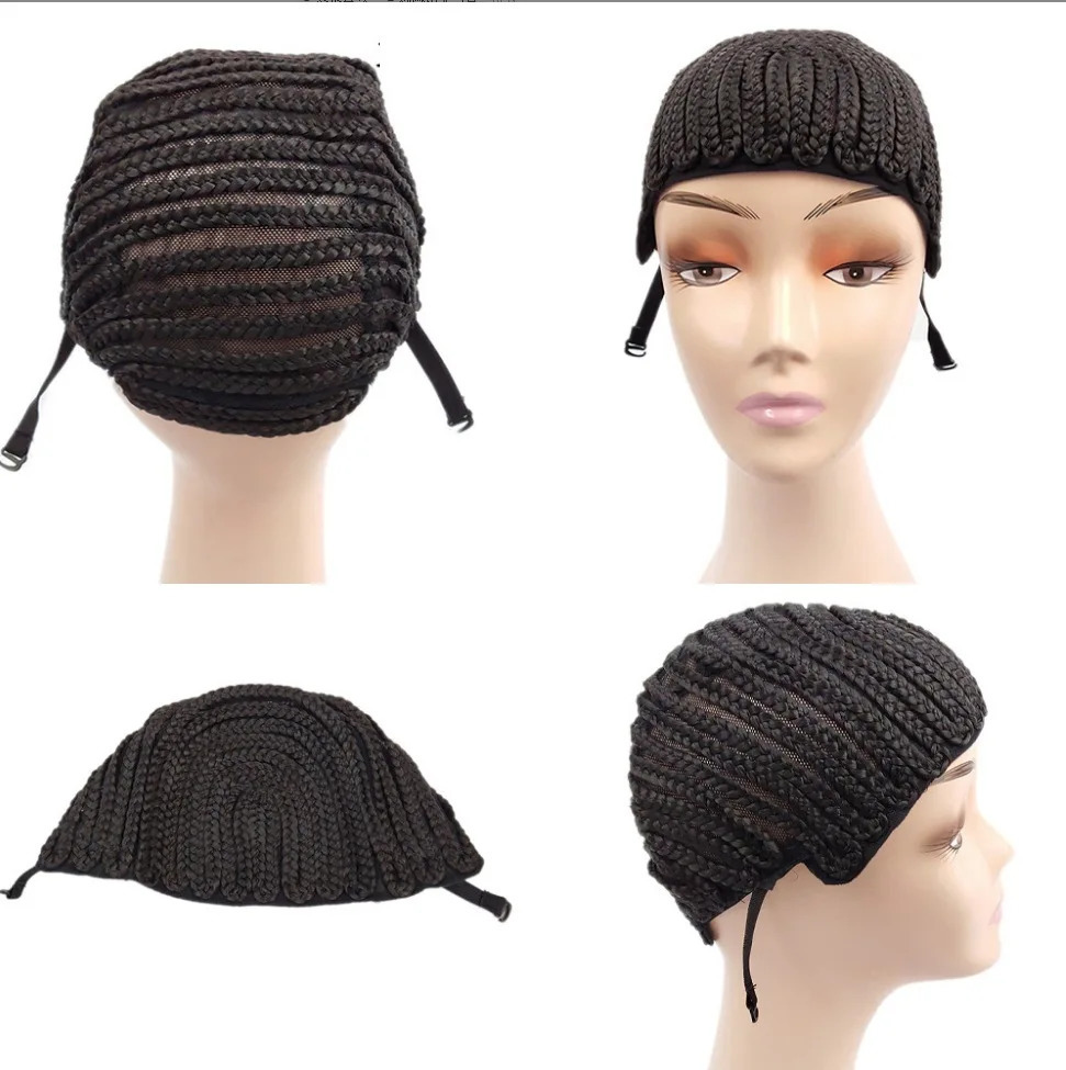 1 piece black crochet net cap crochet wig cap breathable braided cornrow cap with adjustable band for easy sew in weave wig cap 250513