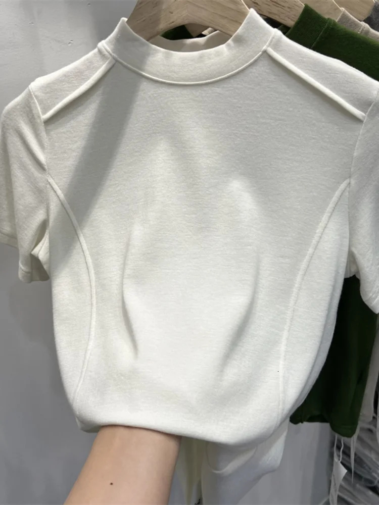 Womens T-shirts Short-sleeved Blouse Shirt Tops Office Lady Casual Vintage Camise Tees O Neck Korean Shirts for Women 250514