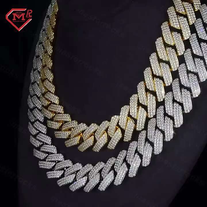 Sier 12mm necklace hip-hop Vvs chilled moissanite Cuban chain
