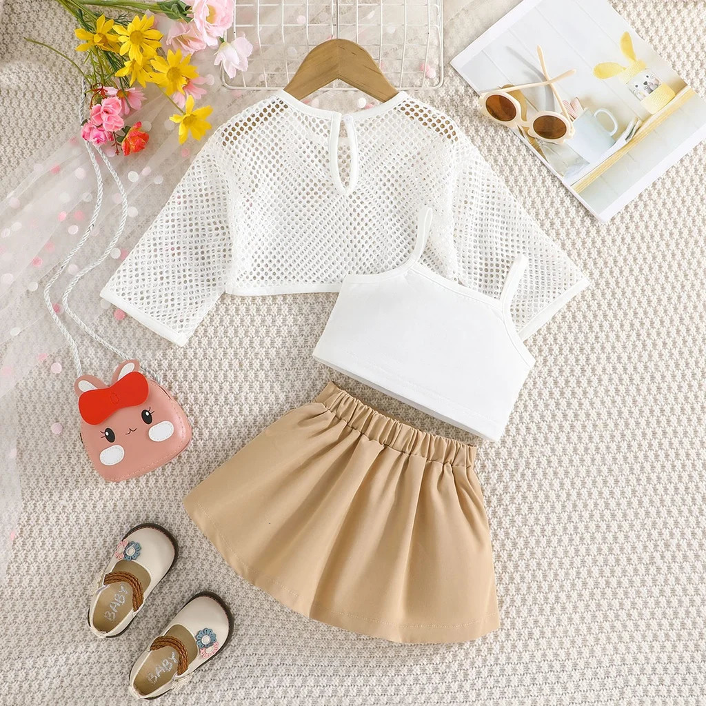 Fashion Hollow Top Vest and Pleated Skirt Summer Outfit Toddler Infant Fashion Clothing Formal Suit For Kids Girl 250515