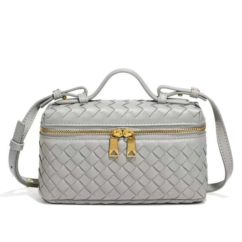 Box Woven Lunch Box Bag, Double-Sided Zipper Opening And Closing Handbag, Trendy Single Shoulder Small Square Bag