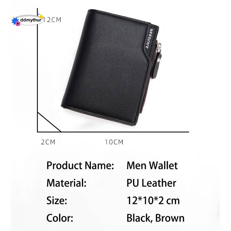 Fashion men's wallet PU leather card holder wallet zipper coin pocket men's short wallet portable folding men's gift ddmythur