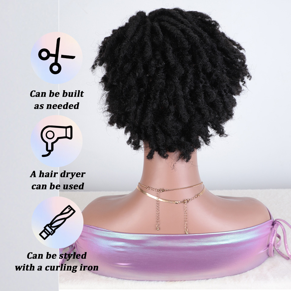 Rebecca Fashion Afro Kinky Curly Synthetic Short Dreadlock With Bangs Black Ombre Red Crochet Wig for Black Women