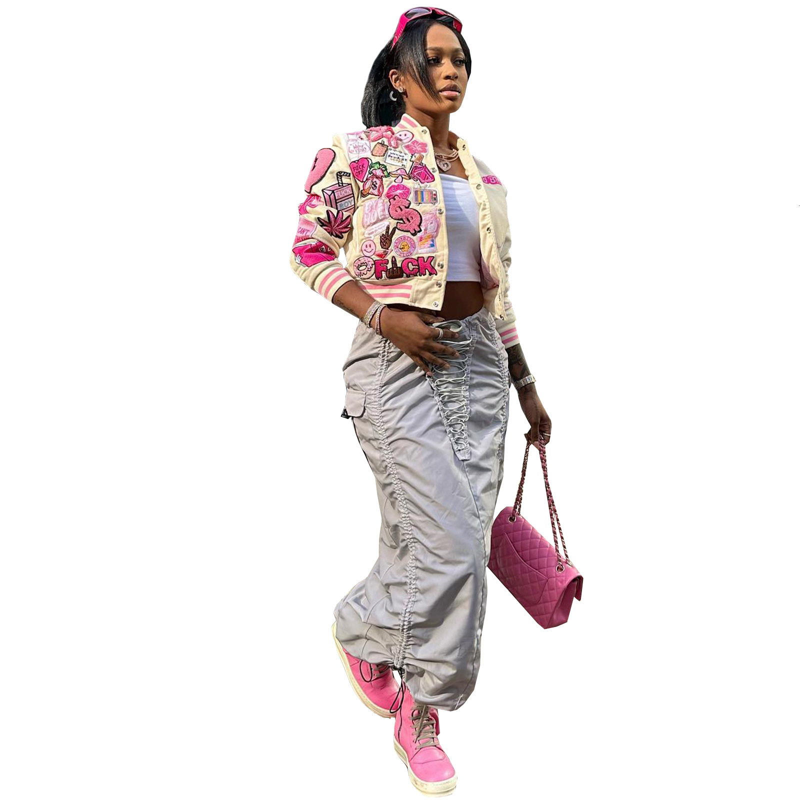 HR23012 Womens fashion printed baseball jacket