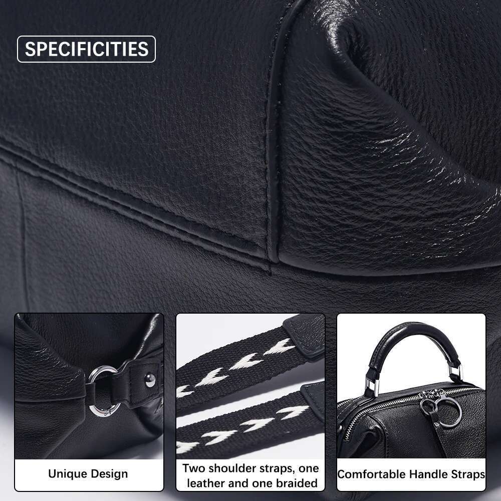 Zency Fashion Black White Shoulder Bag Women 100% Genuine Leather Handbag Medium Size For Daily Life With Two Straps 2024