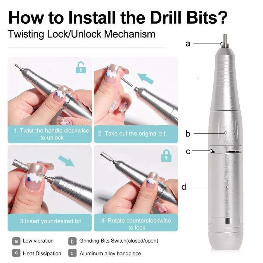 Professional 45000RPM Electric Portable Drill hine Rechargeable Low Noise Nail Sander File for Manicure Salon Tool
