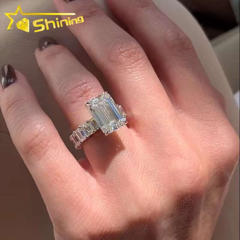 Custom CVD/HPHT Emerald Lab Diamonds Luxury 14K Real Gold Emerand Cut Band Moissanite Diamonds Wedding/Engagement Rings