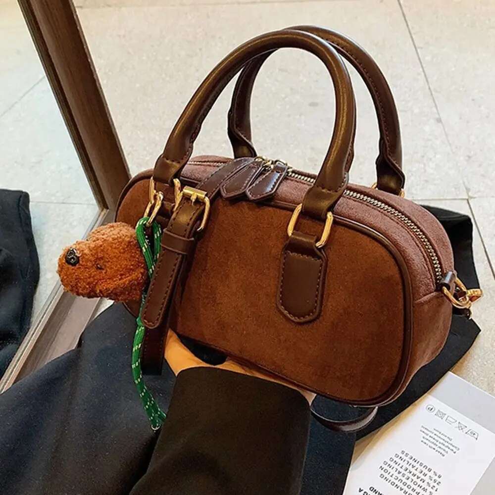 Elegant Leather PU Bowling Solid Color Handbag Small Square Large Capacity Korean Style Boston Bag Travel