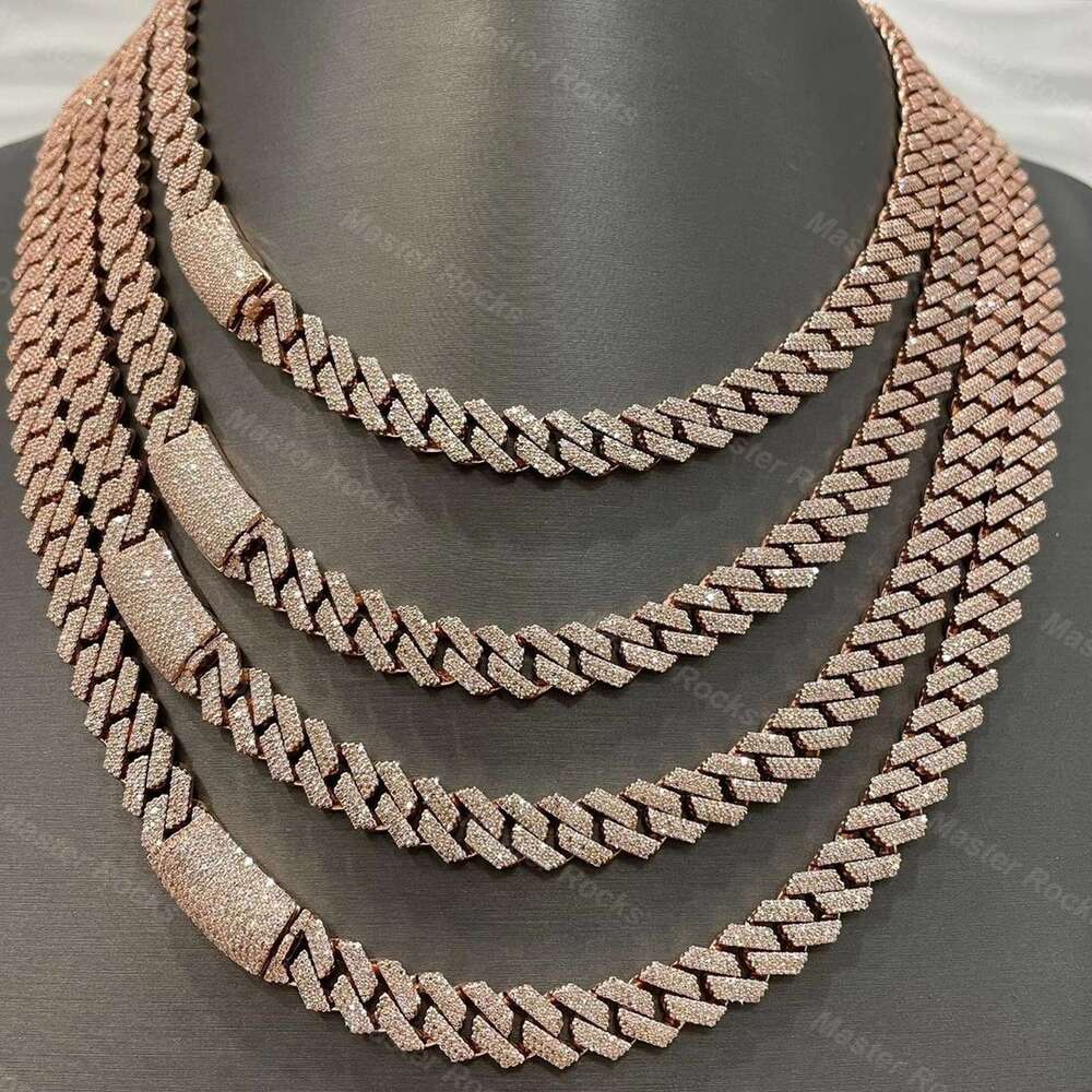 High quality pure sier necklace 15mm 3 rows hip-hop Miami Cuban chain VVS silica