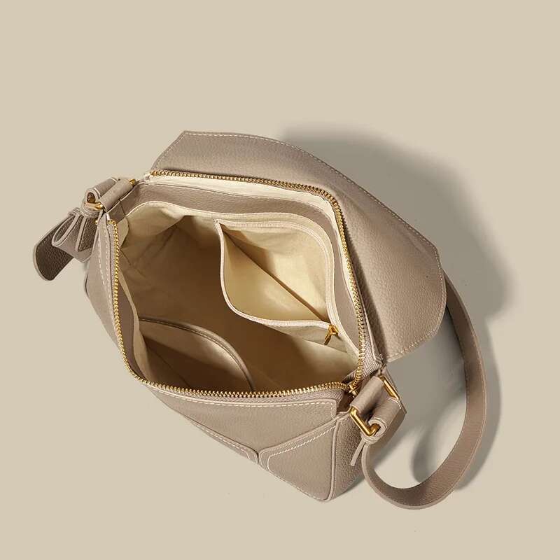 Women's Genuine Leather Geometric Tote 2024 Autumn Lady Underarm Shoulder Bag Female Popular Commuter Messenger Handbag