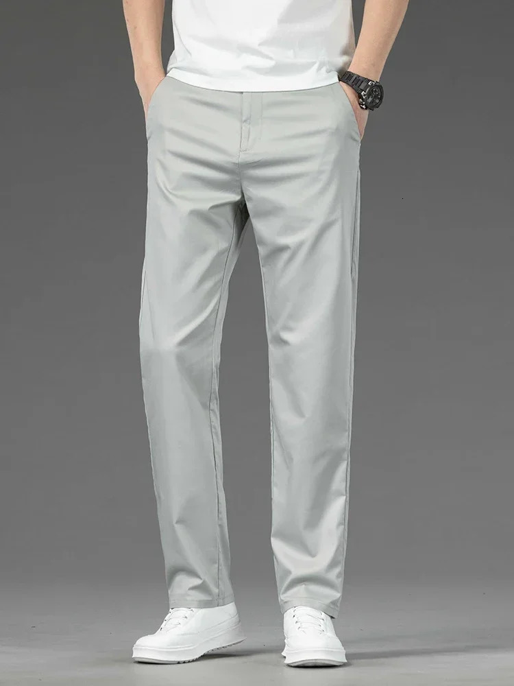 Thin Men Bamboo Summer Pants Casual High Quality Business Classic Fashion Stretch Slim Formal Straight Trousers Black Gray Khaki 250515