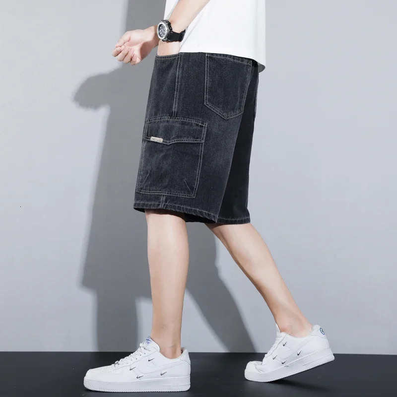 Summer Trendy Denim Shorts Mens Large Size Loose Straight Multipocket American Retro Casual Trousers M5XL 250515