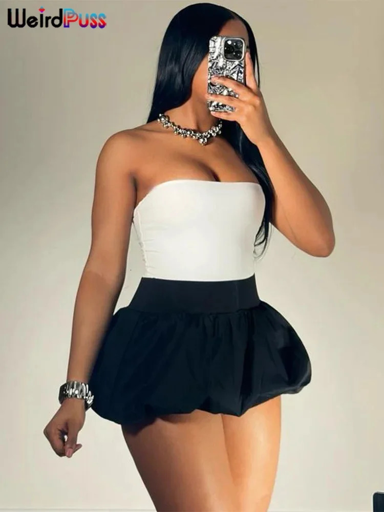 Weird Puss Casual Solid Skirts Women Y2K Summer Trend Simple Pleats Midnight Waistband Wild Party Prom Streetwear Mini Bottoms 250515