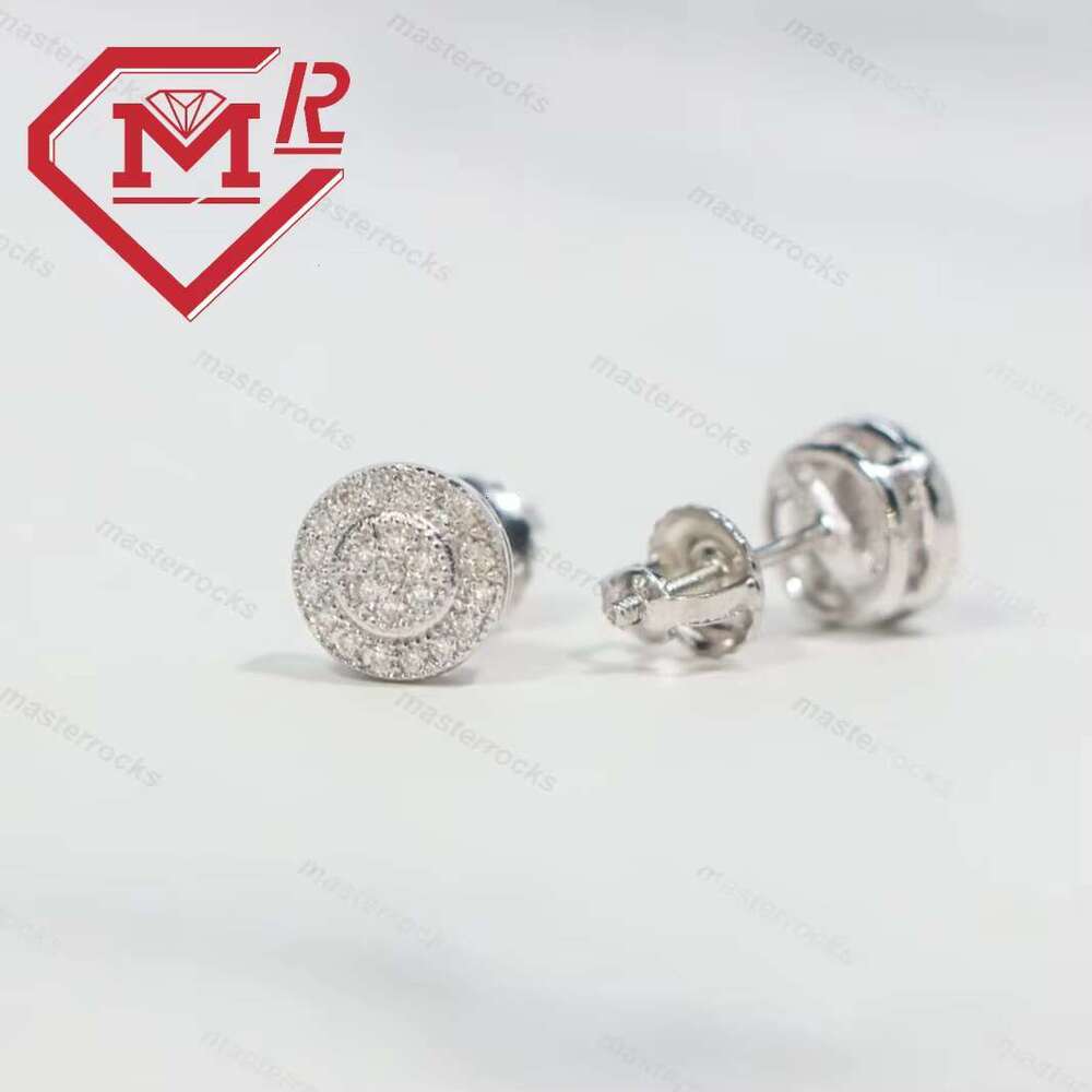 Hip hop men's spiral back cluster 14k plated gold and sier ice out silica earrings