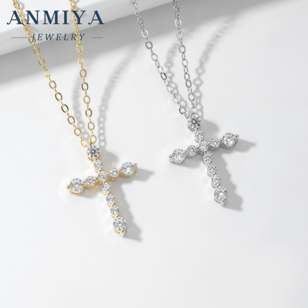 ANMIYA 18K Gold Plated Cubic Zirconia Cross Necklace for Women Cross Pendant Necklace