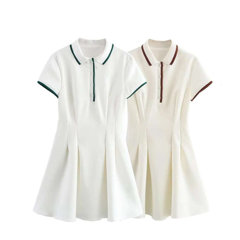 2025 Spring New Women's Fashion Sweet And Simple Wave Style Wide Swing Ribbed Short Dress