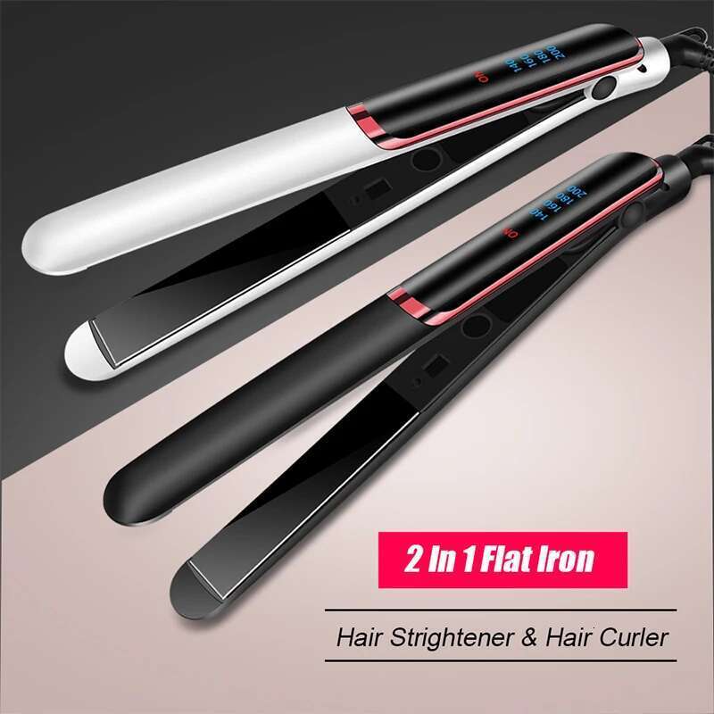Flat 2-in-1 ceramic coating Hair straightener comb hair Curler care Iron healthy beauty irons flat iron