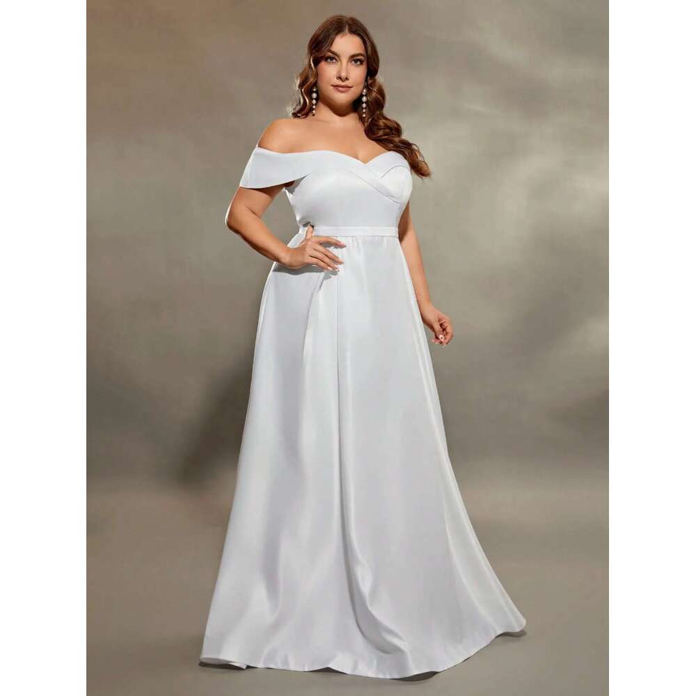 Mgiacy plus size Line neck irregular cross satin wedding full skirt Evening gown ball Party Bridesmaid dress