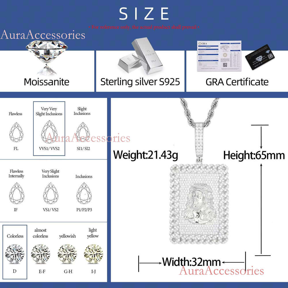 Men Jewelry Real Gold Plated Sterling Sier Moissanite Dia Iced Out Jesus Sign Dog Tag Pendant With Cuban