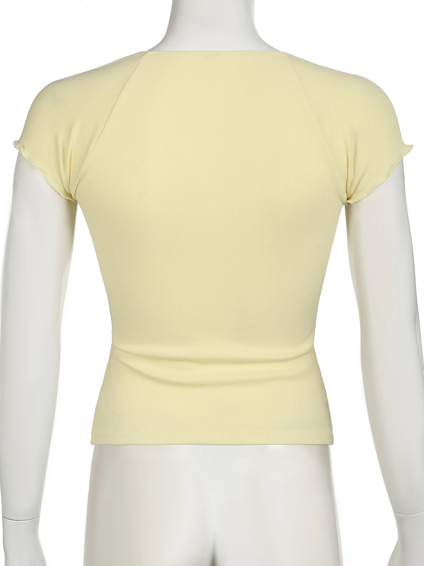 IAMSURE Sweet Solid Lace Trim T Shirt Casual Slim Square Collar Short Sleeve Tee 2024 Summer Fashion Streetwear Ladies 250506
