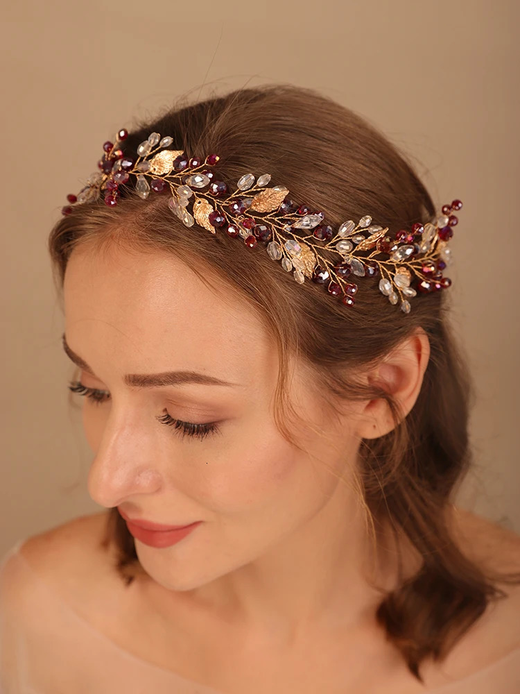 Gold Alloy Crystal Bead Flower Headband Hair Accessories Tiaras Bridal Headwear Wedding Hair Jewelry Party Prom Headpiece 250509