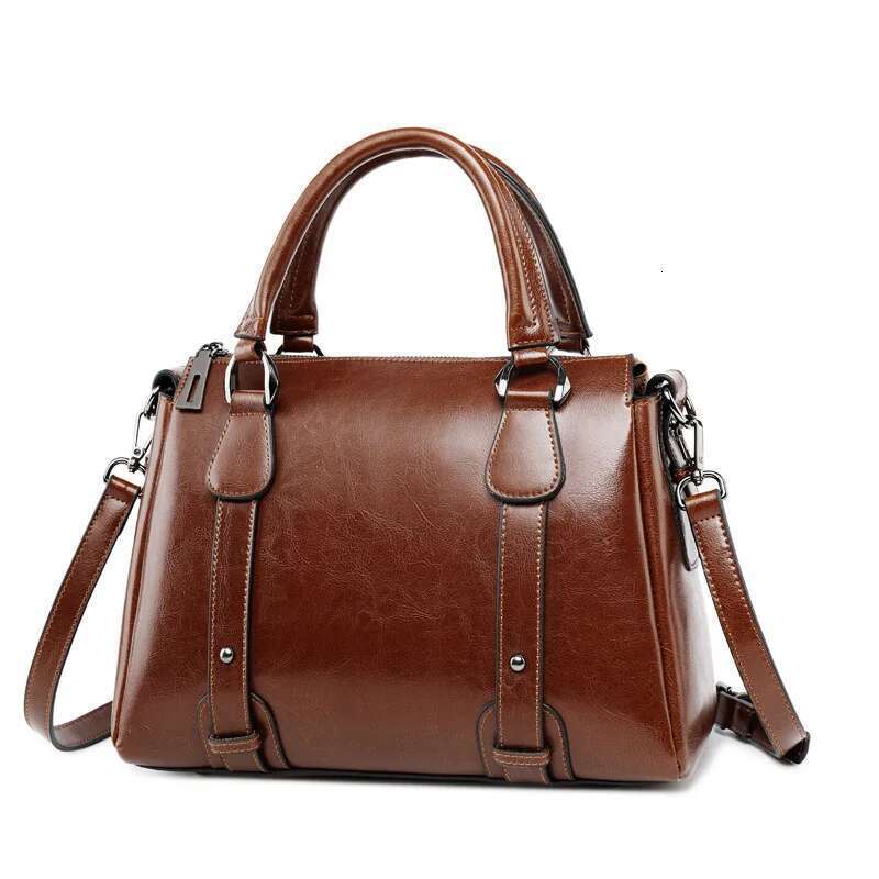 Genuine Leather Women Shoulder Cross Body Handbag Top Handle Casual Designer Female Oil Wax Cowhide Messenger Tote Bag
