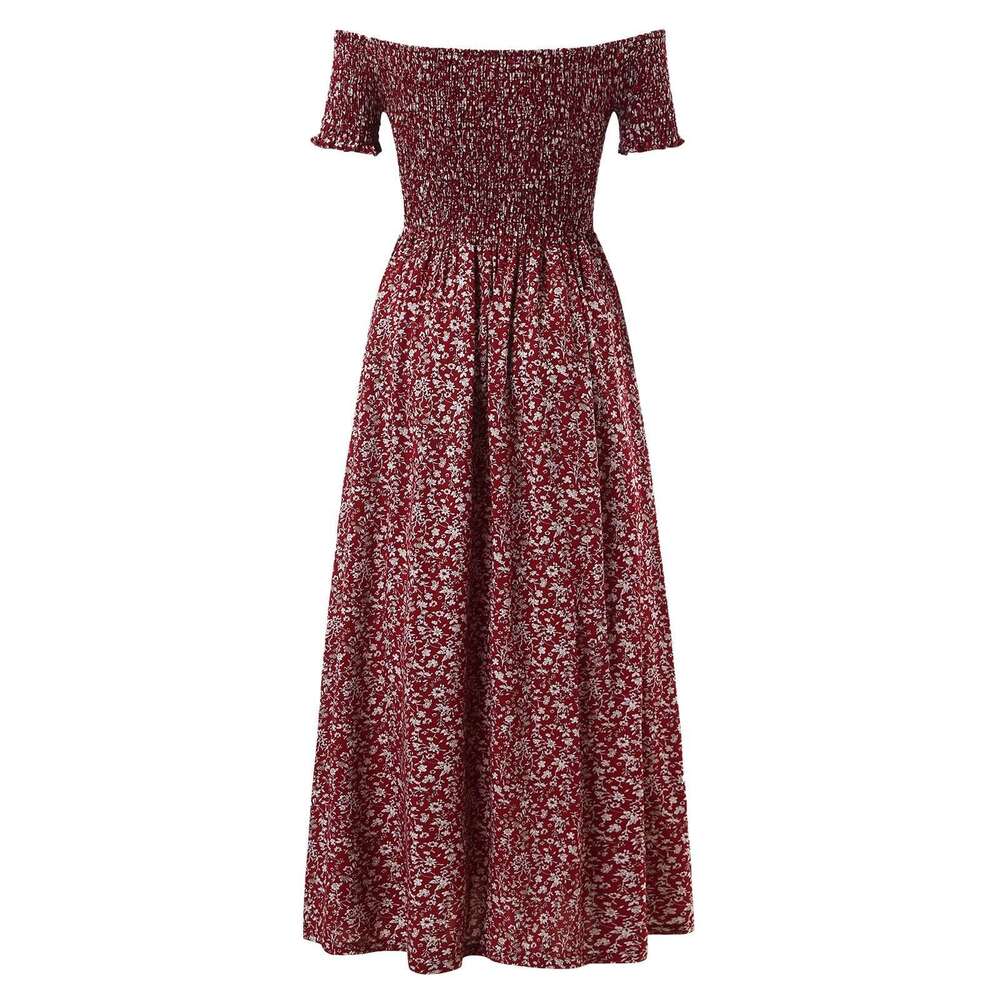 Plus Size Womens Dress June Tender Floral Dress Plus Size Womens Clothing Womens Large Casual Bohemian Print Off Shoulder One Line Neck Split Long Sma