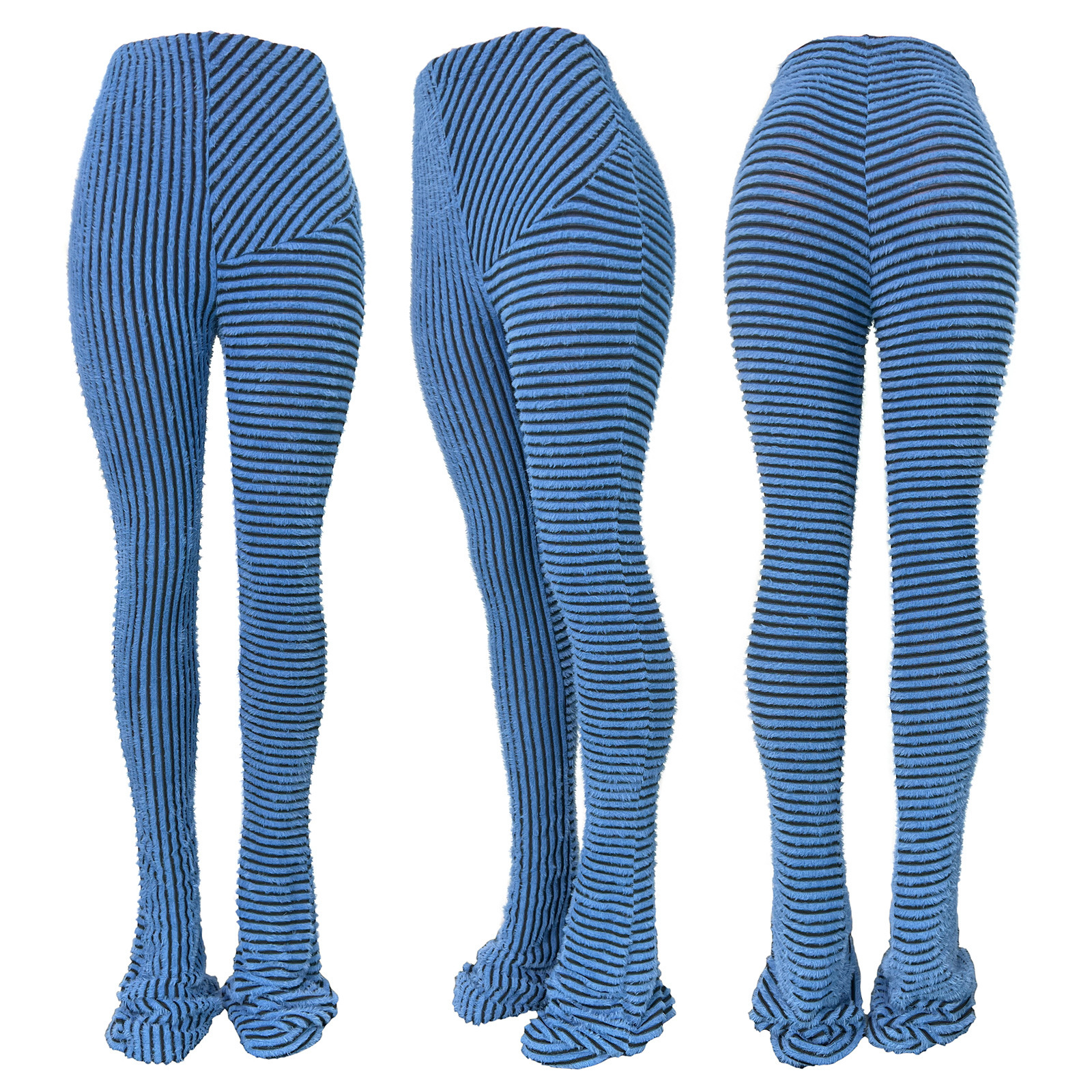 HR23101 Womens Fur Texture Breathable Large Elastic Fashion Casual Versatile Slim Fit Stacked Pants