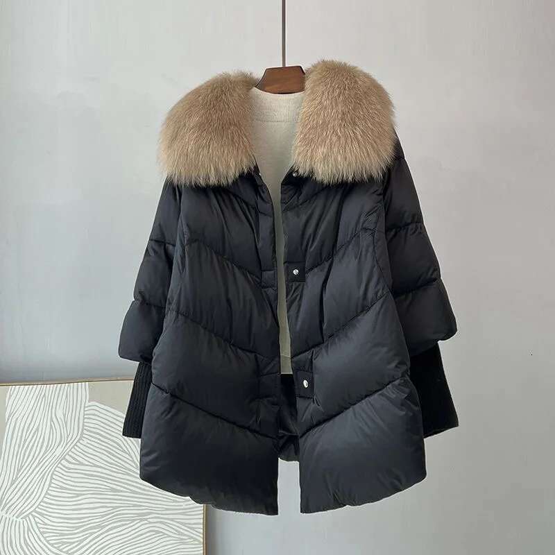 New Female Loose Outerwear Fashion Overcoat Women Winter 90% White Duck Down Jacket With Big Woolen Collar Coat