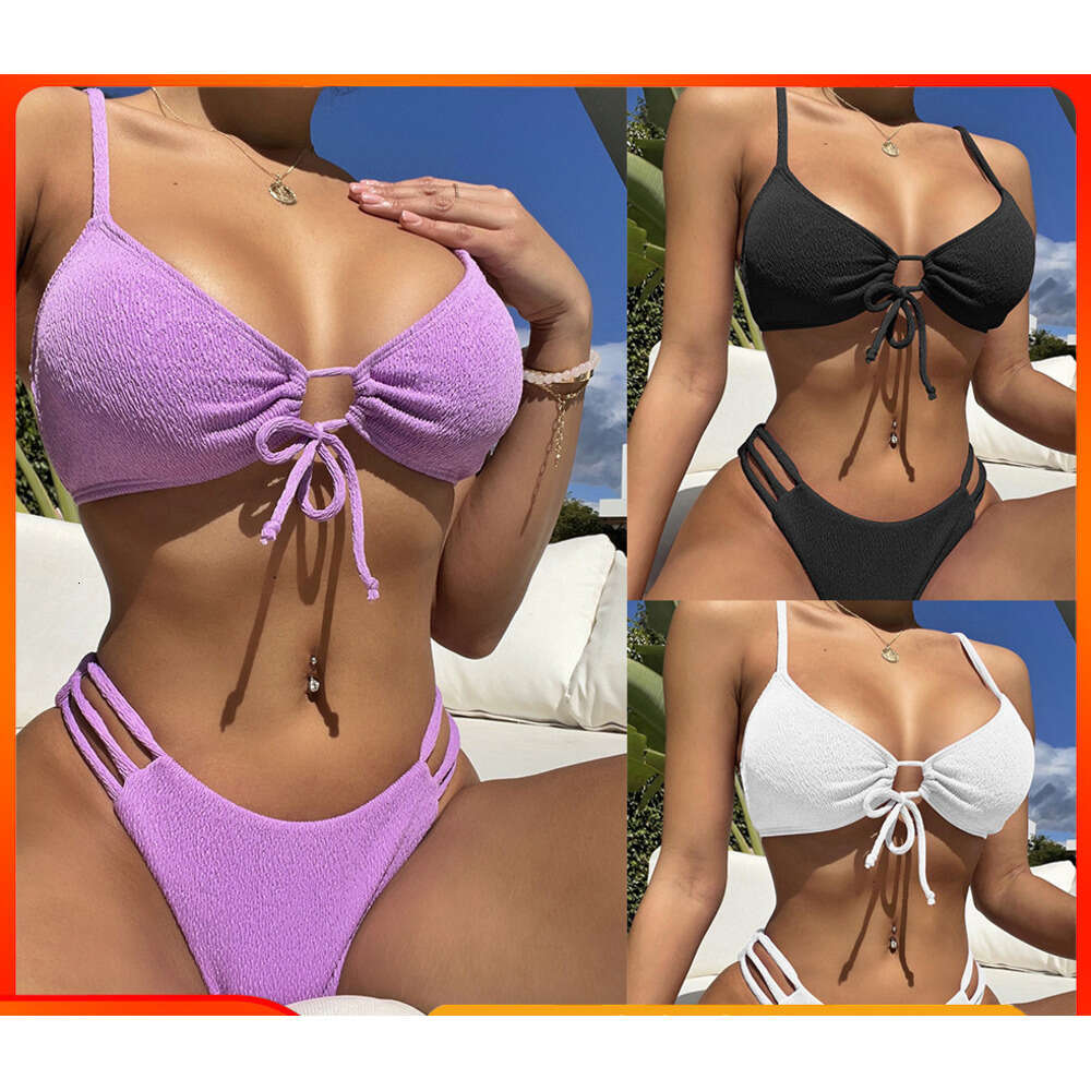 sexy solid color bikini fashionable women's split swimsuit European and American wholesale 2025 new style chic elegant clothing