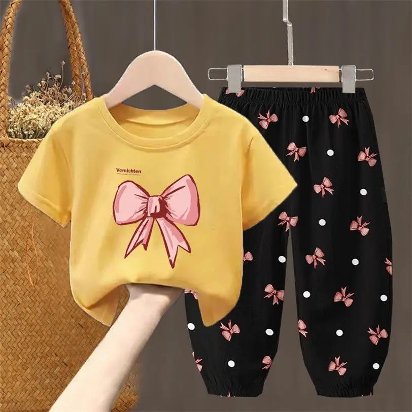 Summer Sets Childrens Clothing Girls Kids Toddler Clothes Cute Fashion T-shirt Top Pants 2PCS Baby Girl Clothes 250515
