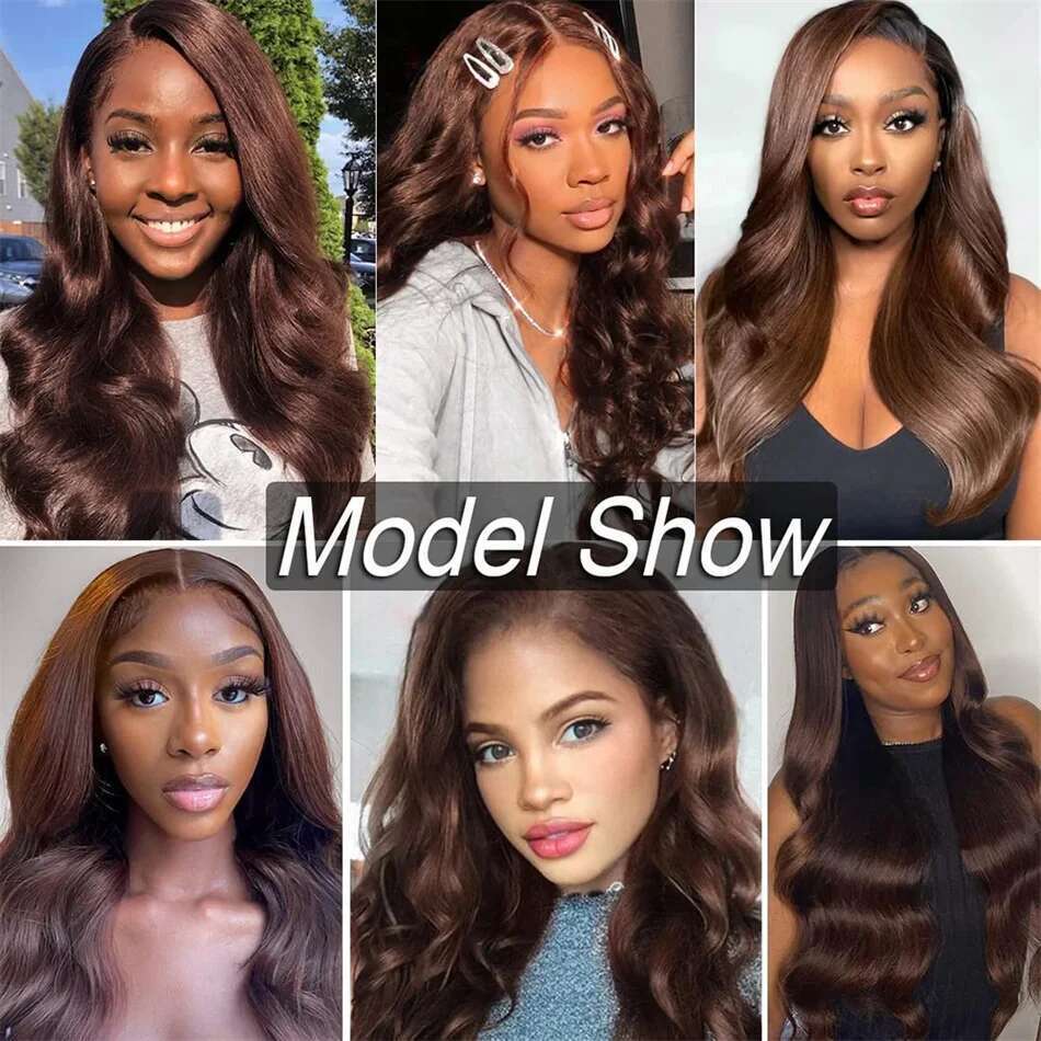 30 Inch Chocolate Body Wave 13X4 HD Front Human Hair Pre Plucked Brown Transparent Lace Frontal Wigs For Women