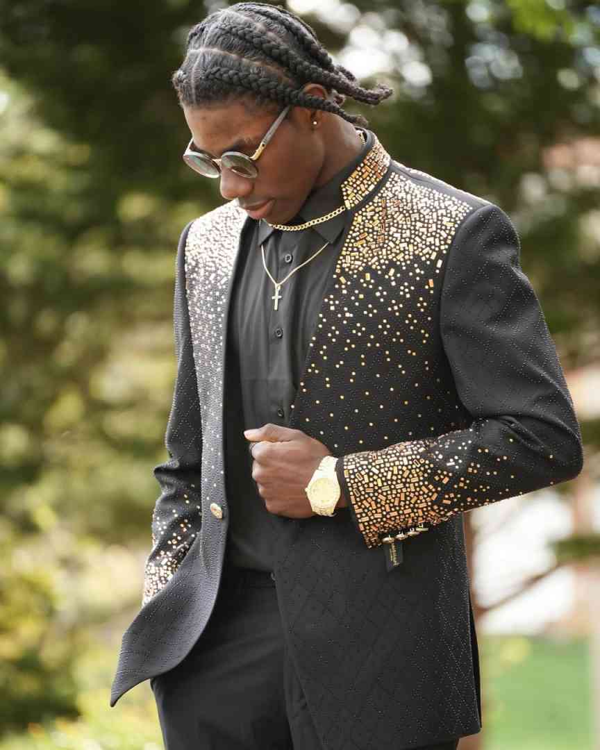 Gold Beads Men Pants Suits Customized Stand Up Collar Wedding Tuxedos Party Sets Male Blazer Homme 2 Pieces