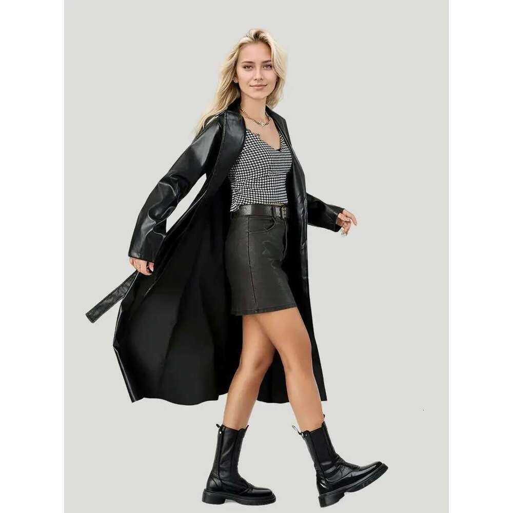 Longer Pu Leather Jacekts Outerwear Female Fashion Jackets With Belt Wy2262