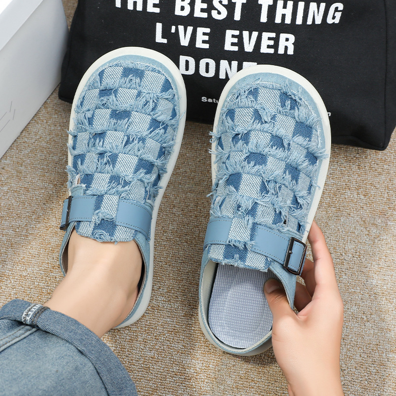 Spring New Baotou Casual Shoes Half Tote Men S One Step Stepping Boken Denim Fashion Casual Shoes Comfortable Slippers Ddmysaturn