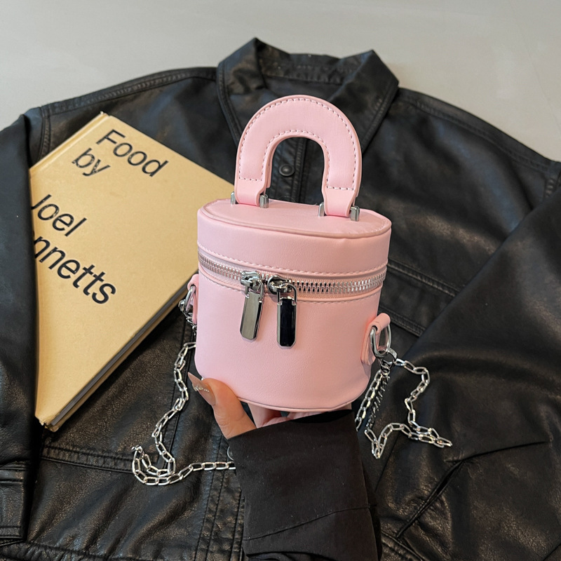Korean Luxury Bag Version Double Zipper Fashionable Cylindrical Mini Chain Shoulder Crossbody New Free Delivery Designer Bag Women's Bag Simple A