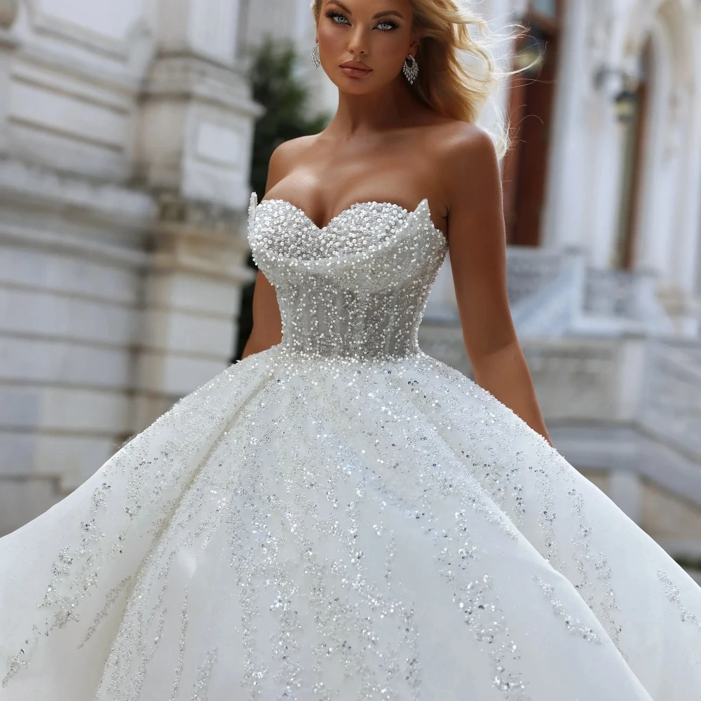 Elegant Ball Gown Wedding Dress Sweetheart Neck Sleeveless Bridal Gowns Sequins Beaded Sweep Train Dresses Custom Made vestidos de novia