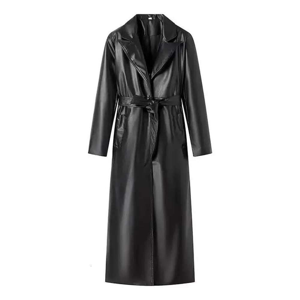 Longer Pu Leather Jacekts Outerwear Female Fashion Jackets With Belt Wy2262