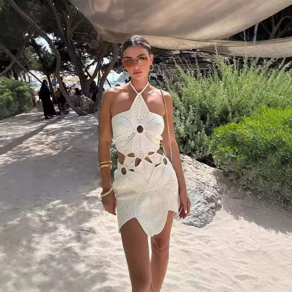 GY25176 Fashion Hanging Neck Asymmetric Hollow Dress Women's Wear