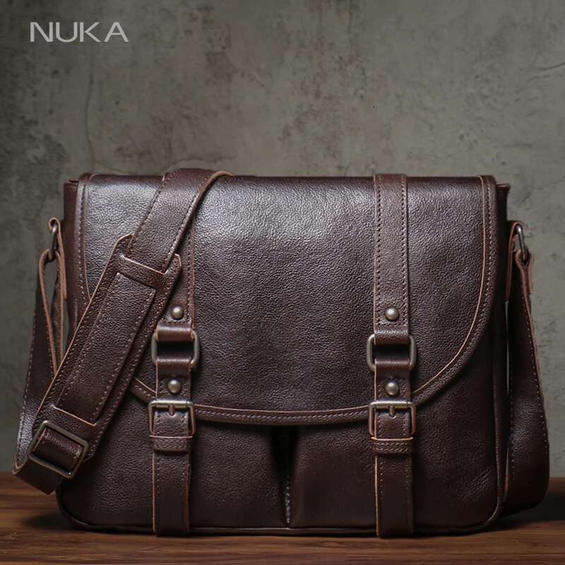 NUKA Designer Messenger Men's Genuine Leather Shoulder Retro High Quality Crossbody Bag Office Business Briefcase