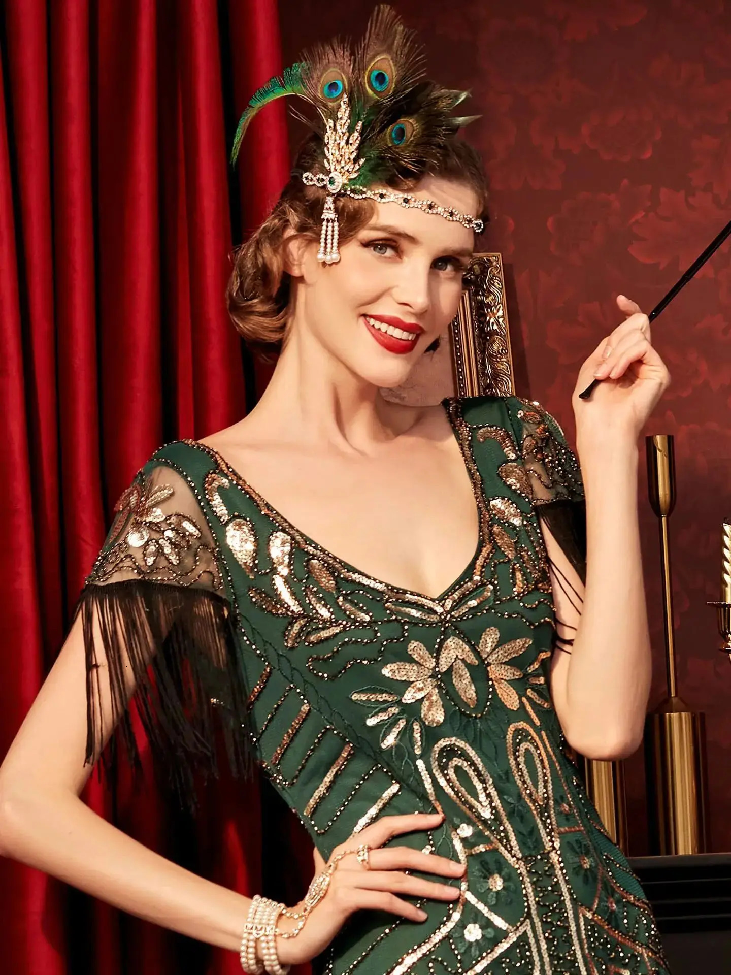 Peacock Feather Headband 1920s Flapeer Girl Headpiece with Rhinestone Tassel Vintage Party Pography Hair Accessories 250509