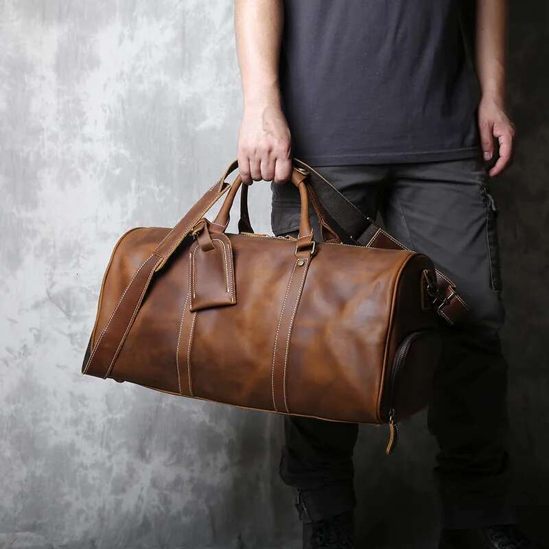 New Retro Male Carry-On Europe And America Crazy Horse Leather Travel Layer Cowhide Large Capacity Single Shoulder Bag