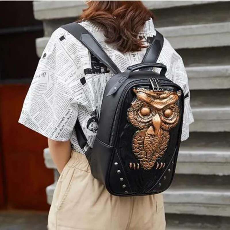 New Fashion 3D Emed Owl Backpack For Women Travel Men Rivet Bag Personality Waterproof Lady Cool School Bags